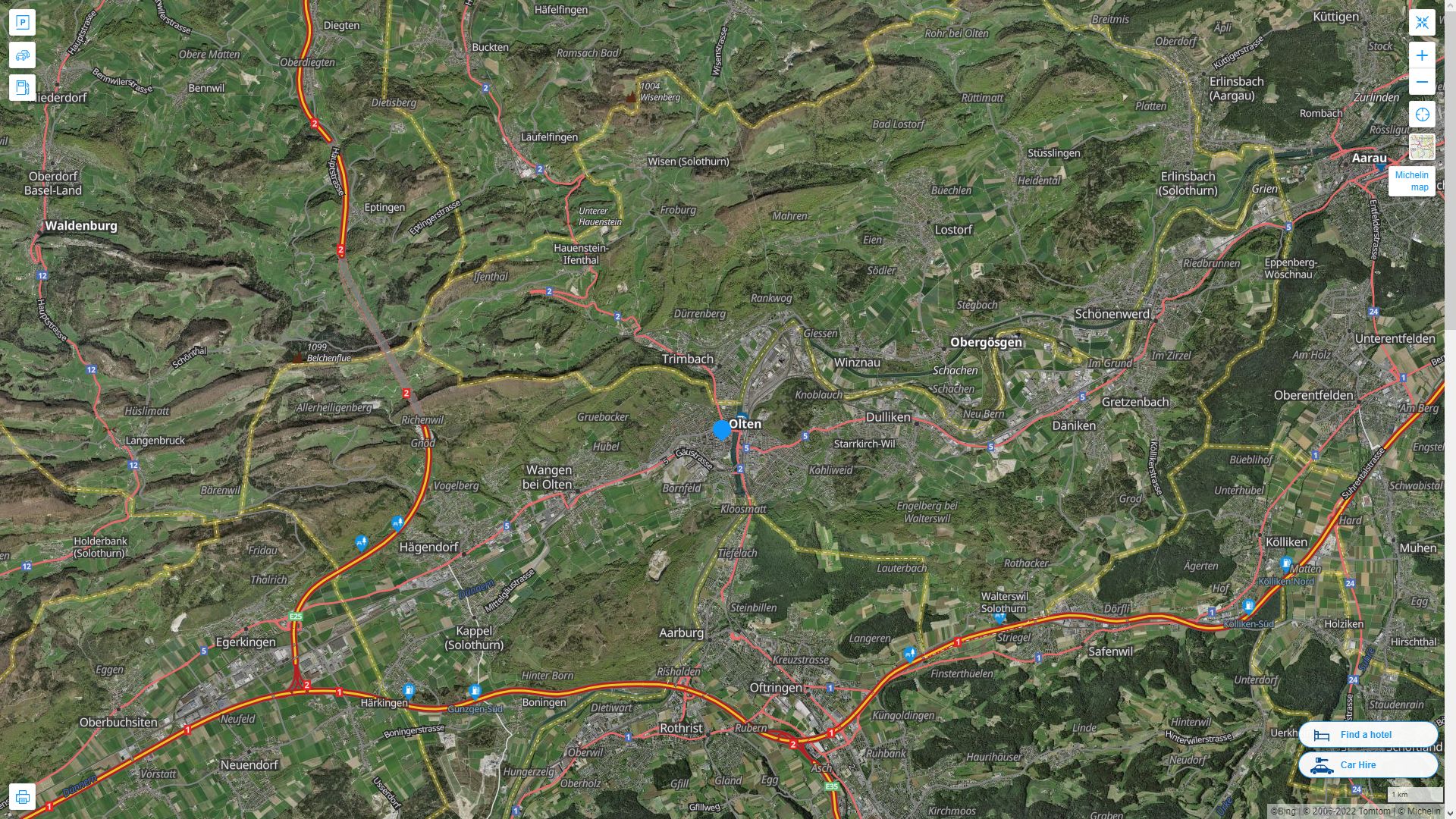 Olten Highway and Road Map with Satellite View